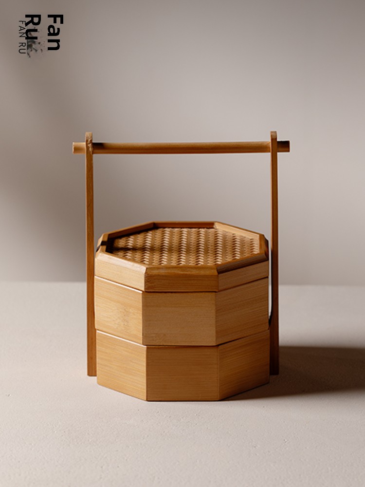 Food Snacks Corner - Portable Double Layered Bamboo Eight Cornered