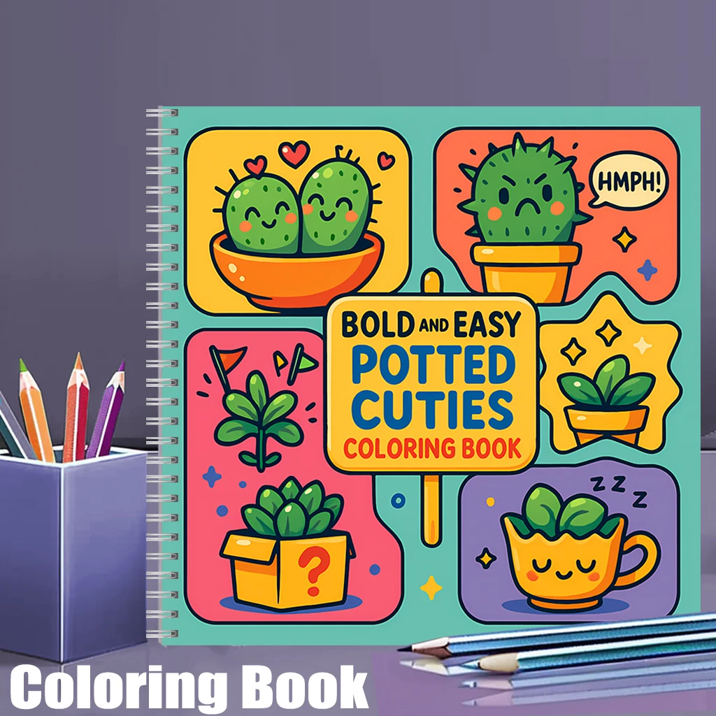 Food And Snacks Coloring Book - Easy Potted Cuties Coloring Book for
