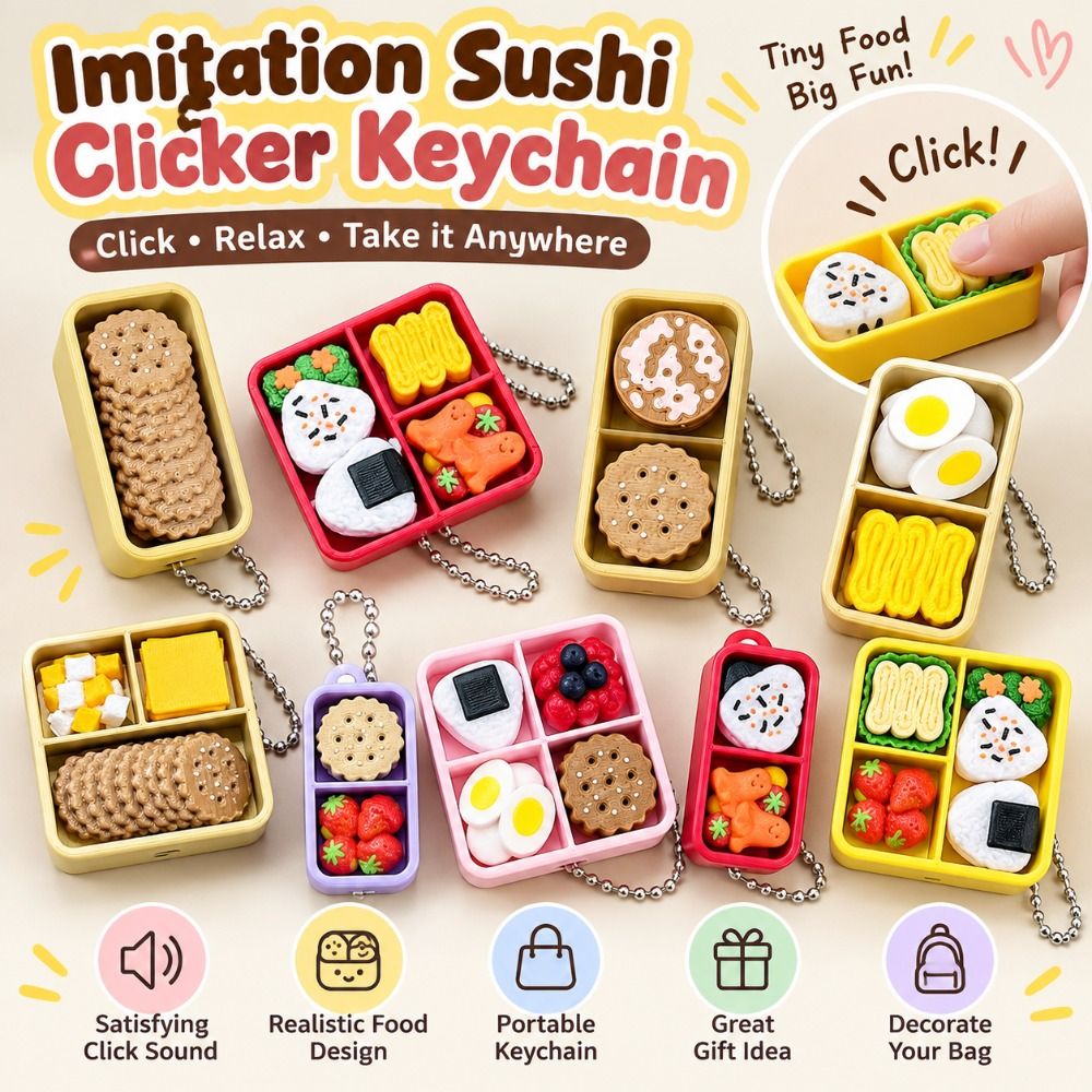 Zinc Food Snacks - New Plastic Imitation Sushi Clicker Keychain